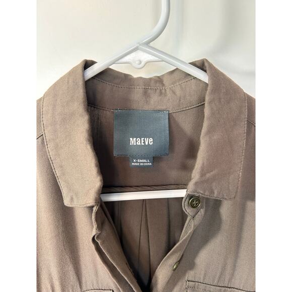 Effortless Anthropologie Maeve Dakota Button-Up Shirt Dress Brown Size X-Small - Picture 7 of 11